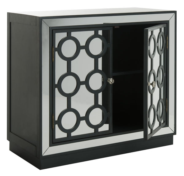 Safavieh Kaia Two-Door Chest: Glamorous Art Deco Design With Mirrored Lattice, Perfect For Stylish Storage Solutions Steel Teal/Mirror CHS6404C