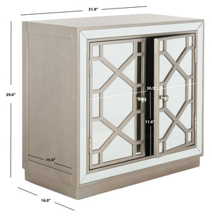 Safavieh Juniper 2-Door Chest – Glamorous Hollywood Regency Design With Geometric Pattern And Mirrored Accents Champagne/Mirror CHS6405A