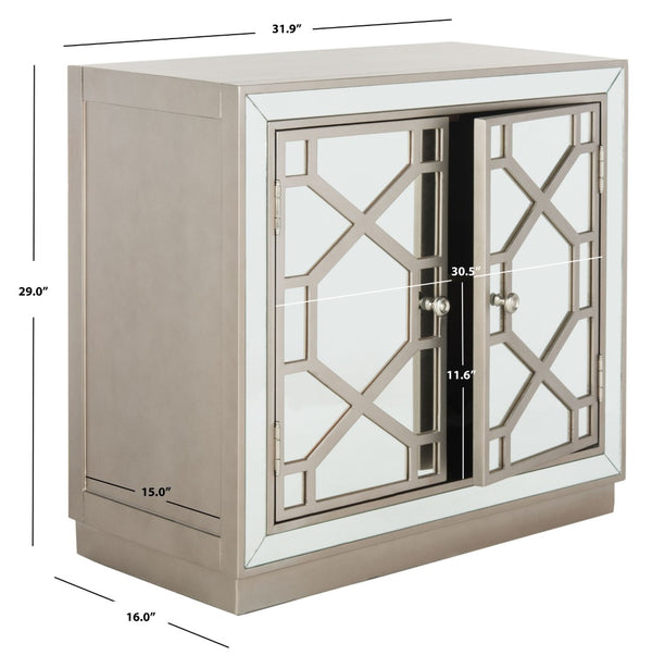 Safavieh Juniper 2-Door Chest – Glamorous Hollywood Regency Design With Geometric Pattern And Mirrored Accents Champagne/Mirror CHS6405A