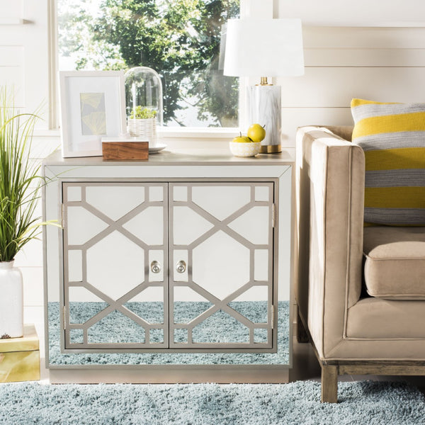 Safavieh Juniper 2-Door Chest – Glamorous Hollywood Regency Design With Geometric Pattern And Mirrored Accents Champagne/Mirror CHS6405A