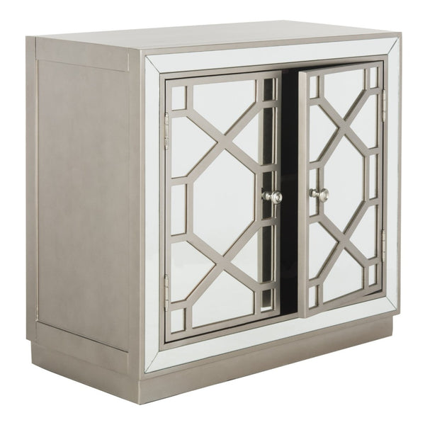 Safavieh Juniper 2-Door Chest – Glamorous Hollywood Regency Design With Geometric Pattern And Mirrored Accents Champagne/Mirror CHS6405A