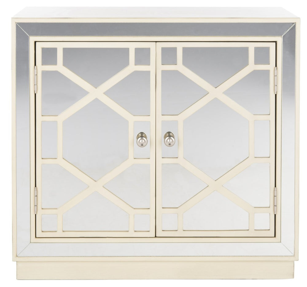 Safavieh Juniper 2-Door Chest – Glamorous Hollywood Regency Design With Geometric Pattern And Mirrored Accents Antique Beige/Mirror CHS6405B