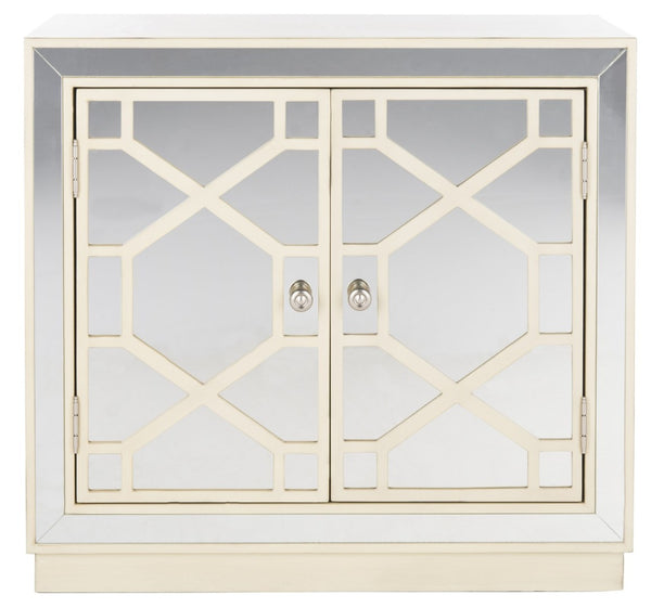 Safavieh Juniper 2-Door Chest – Glamorous Hollywood Regency Design With Geometric Pattern And Mirrored Accents Antique Beige/Mirror CHS6405B