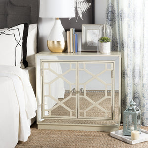 Safavieh Juniper 2-Door Chest – Glamorous Hollywood Regency Design With Geometric Pattern And Mirrored Accents Antique Beige/Mirror CHS6405B