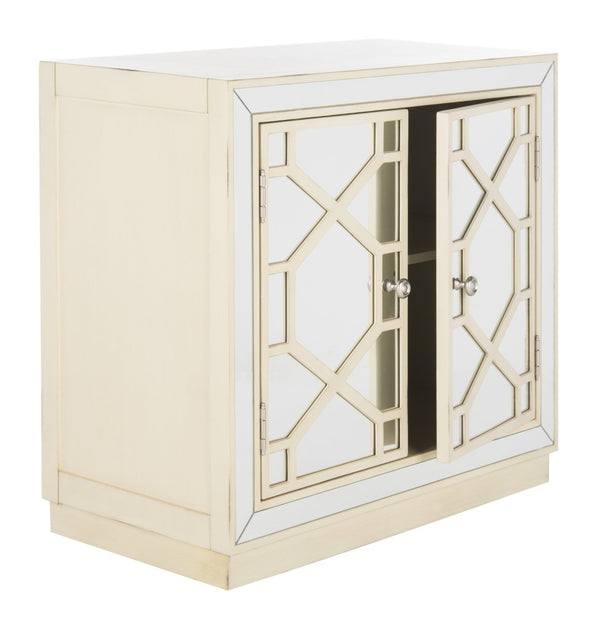 Safavieh Juniper 2-Door Chest – Glamorous Hollywood Regency Design With Geometric Pattern And Mirrored Accents Antique Beige/Mirror CHS6405B
