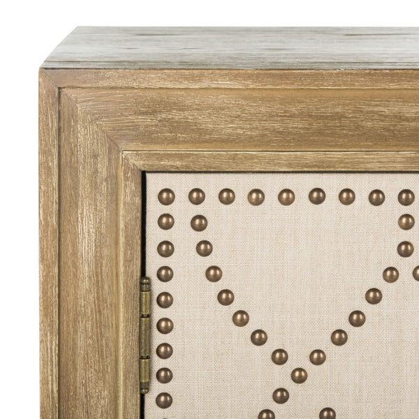 Safavieh Yuna Two-Door Chest - Stylish Rustic Storage With Copper Nailhead Trim And Textured Linen Doors Rustic Oak/Beige Linen CHS6407A