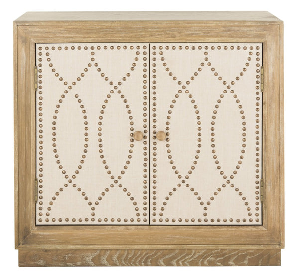 Safavieh Yuna Two-Door Chest - Stylish Rustic Storage With Copper Nailhead Trim And Textured Linen Doors Rustic Oak/Beige Linen CHS6407A