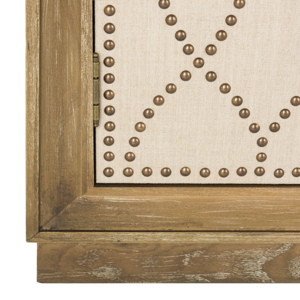 Safavieh Yuna Two-Door Chest - Stylish Rustic Storage With Copper Nailhead Trim And Textured Linen Doors Rustic Oak/Beige Linen CHS6407A