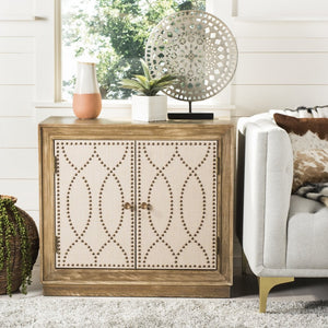Safavieh Yuna Two-Door Chest - Stylish Rustic Storage With Copper Nailhead Trim And Textured Linen Doors Rustic Oak/Beige Linen CHS6407A