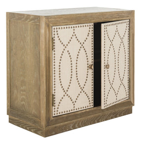 Safavieh Yuna Two-Door Chest - Stylish Rustic Storage With Copper Nailhead Trim And Textured Linen Doors Rustic Oak/Beige Linen CHS6407A