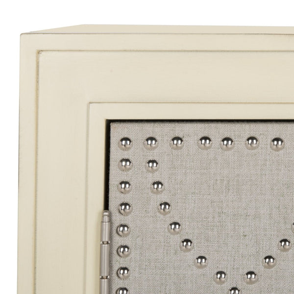 Safavieh Yuna Two-Door Chest - Stylish Rustic Storage With Copper Nailhead Trim And Textured Linen Doors Antique Beige/Light Grey Linen CHS6407B