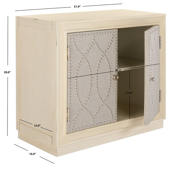 Safavieh Yuna Two-Door Chest - Stylish Rustic Storage With Copper Nailhead Trim And Textured Linen Doors Antique Beige/Light Grey Linen CHS6407B