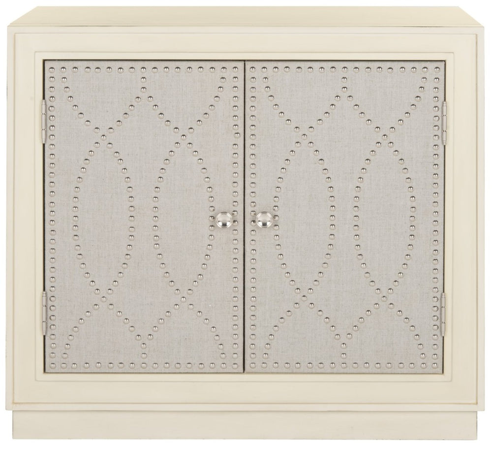 Safavieh Yuna Two-Door Chest - Stylish Rustic Storage With Copper Nailhead Trim And Textured Linen Doors Antique Beige/Light Grey Linen CHS6407B