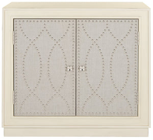 Safavieh Yuna Two-Door Chest - Stylish Rustic Storage With Copper Nailhead Trim And Textured Linen Doors Antique Beige/Light Grey Linen CHS6407B