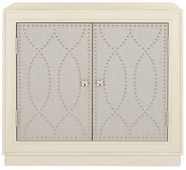 Safavieh Yuna Two-Door Chest - Stylish Rustic Storage With Copper Nailhead Trim And Textured Linen Doors Antique Beige/Light Grey Linen CHS6407B