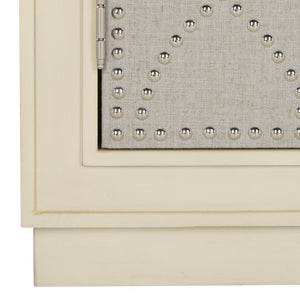 Safavieh Yuna Two-Door Chest - Stylish Rustic Storage With Copper Nailhead Trim And Textured Linen Doors Antique Beige/Light Grey Linen CHS6407B