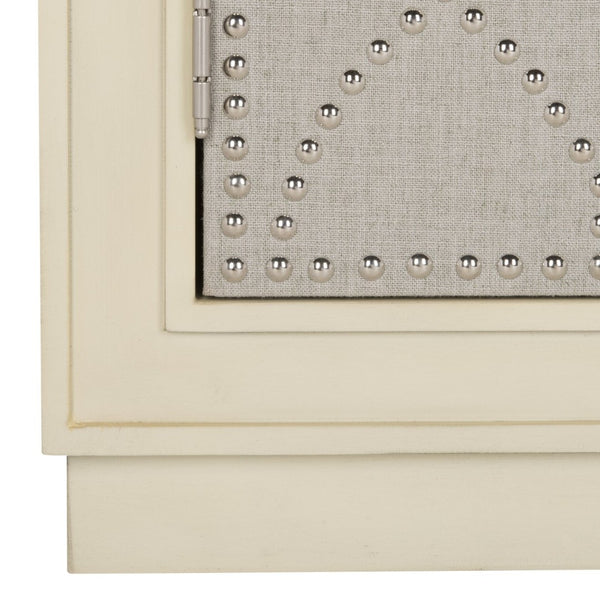 Safavieh Yuna Two-Door Chest - Stylish Rustic Storage With Copper Nailhead Trim And Textured Linen Doors Antique Beige/Light Grey Linen CHS6407B