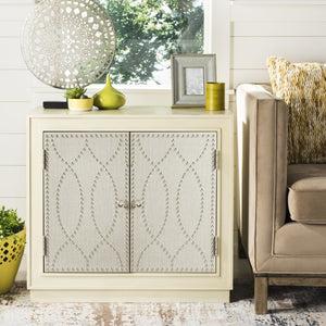 Safavieh Yuna Two-Door Chest - Stylish Rustic Storage With Copper Nailhead Trim And Textured Linen Doors Antique Beige/Light Grey Linen CHS6407B