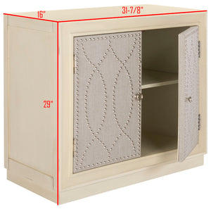 Safavieh Yuna Two-Door Chest - Stylish Rustic Storage With Copper Nailhead Trim And Textured Linen Doors Antique Beige/Light Grey Linen CHS6407B