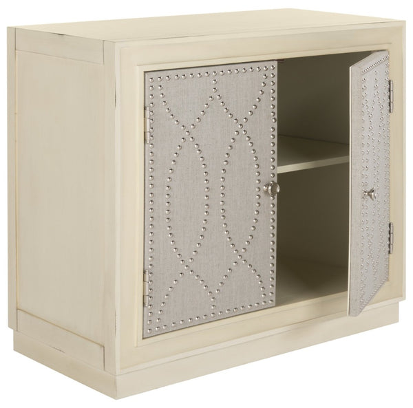Safavieh Yuna Two-Door Chest - Stylish Rustic Storage With Copper Nailhead Trim And Textured Linen Doors Antique Beige/Light Grey Linen CHS6407B