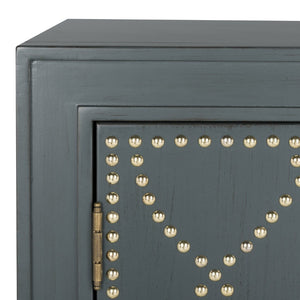 Safavieh Yuna Two-Door Chest - Stylish Rustic Storage With Copper Nailhead Trim And Textured Linen Doors Steel Teal/Gold CHS6407C