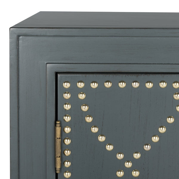 Safavieh Yuna Two-Door Chest - Stylish Rustic Storage With Copper Nailhead Trim And Textured Linen Doors Steel Teal/Gold CHS6407C