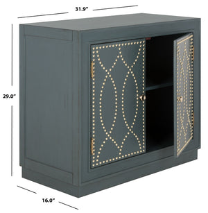 Safavieh Yuna Two-Door Chest - Stylish Rustic Storage With Copper Nailhead Trim And Textured Linen Doors Steel Teal/Gold CHS6407C