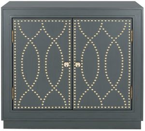 Safavieh Yuna Two-Door Chest - Stylish Rustic Storage With Copper Nailhead Trim And Textured Linen Doors Steel Teal/Gold CHS6407C