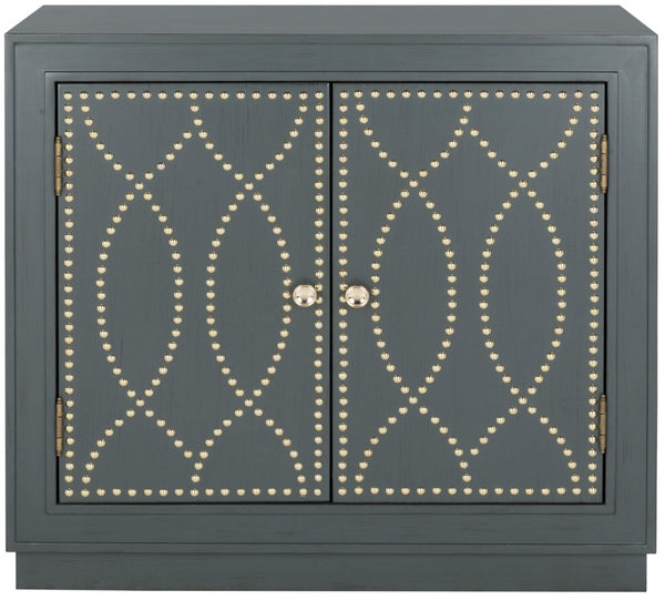 Safavieh Yuna Two-Door Chest - Stylish Rustic Storage With Copper Nailhead Trim And Textured Linen Doors Steel Teal/Gold CHS6407C