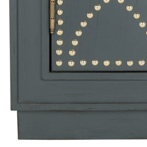 Safavieh Yuna Two-Door Chest - Stylish Rustic Storage With Copper Nailhead Trim And Textured Linen Doors Steel Teal/Gold CHS6407C