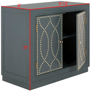 Safavieh Yuna Two-Door Chest - Stylish Rustic Storage With Copper Nailhead Trim And Textured Linen Doors Steel Teal/Gold CHS6407C