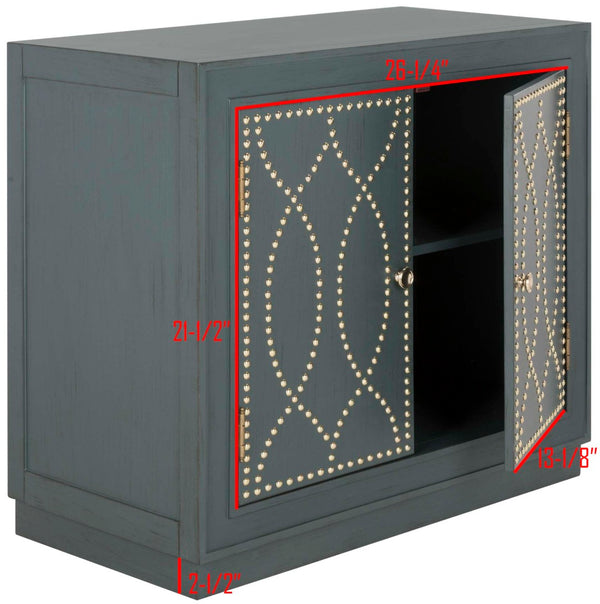 Safavieh Yuna Two-Door Chest - Stylish Rustic Storage With Copper Nailhead Trim And Textured Linen Doors Steel Teal/Gold CHS6407C