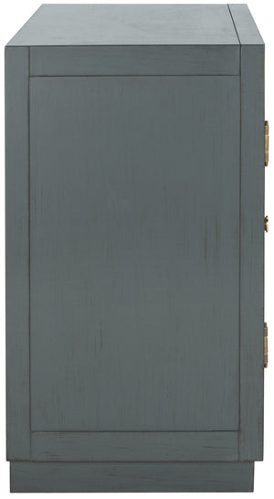Safavieh Yuna Two-Door Chest - Stylish Rustic Storage With Copper Nailhead Trim And Textured Linen Doors Steel Teal/Gold CHS6407C