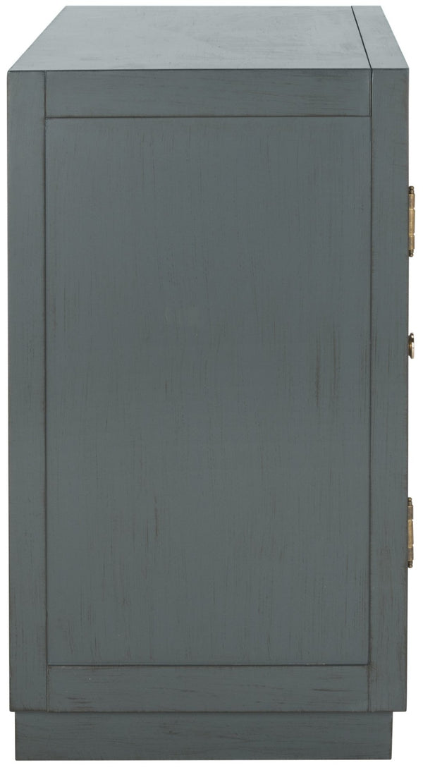 Safavieh Yuna Two-Door Chest - Stylish Rustic Storage With Copper Nailhead Trim And Textured Linen Doors Steel Teal/Gold CHS6407C
