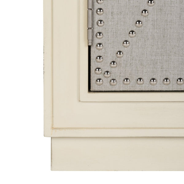 Safavieh Erin Rustic Oak 2-Door Chest With Beige Linen Panels & Copper Nailhead Trim For Stylish Storage CHS6408B