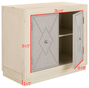 Safavieh Erin Rustic Oak 2-Door Chest With Beige Linen Panels & Copper Nailhead Trim For Stylish Storage CHS6408B