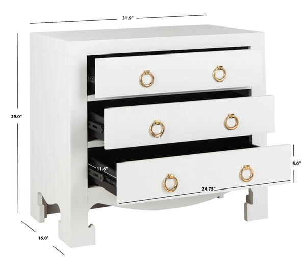 Safavieh Dion Three-Drawer Chest - Elegant Asian-Inspired Design With Modern Finish For Stylish Storage Solutions White/Gold CHS6411A