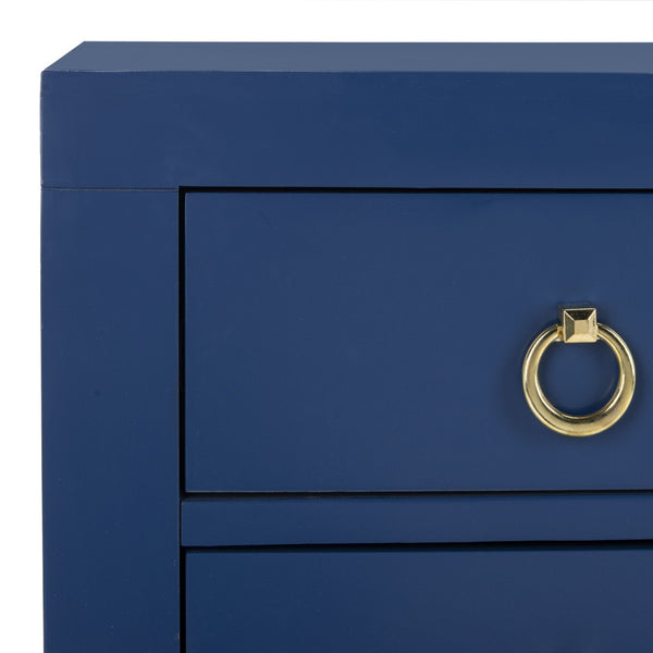 Safavieh Dion Three-Drawer Chest - Elegant Asian-Inspired Design With Modern Finish For Stylish Storage Solutions Lapis Blue/Gold CHS6411B