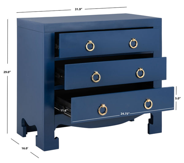 Safavieh Dion Three-Drawer Chest - Elegant Asian-Inspired Design With Modern Finish For Stylish Storage Solutions Lapis Blue/Gold CHS6411B