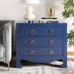 Safavieh Dion Three-Drawer Chest - Elegant Asian-Inspired Design With Modern Finish For Stylish Storage Solutions Lapis Blue/Gold CHS6411B