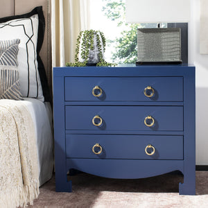 Safavieh Dion Three-Drawer Chest - Elegant Asian-Inspired Design With Modern Finish For Stylish Storage Solutions Lapis Blue/Gold CHS6411B