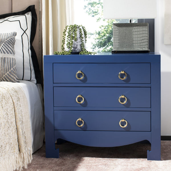 Safavieh Dion Three-Drawer Chest - Elegant Asian-Inspired Design With Modern Finish For Stylish Storage Solutions Lapis Blue/Gold CHS6411B