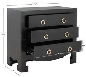 Safavieh Dion Three-Drawer Chest - Elegant Asian-Inspired Design With Modern Finish For Stylish Storage Solutions Black/Gold CHS6411C