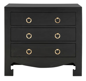 Safavieh Dion Three-Drawer Chest - Elegant Asian-Inspired Design With Modern Finish For Stylish Storage Solutions Black/Gold CHS6411C