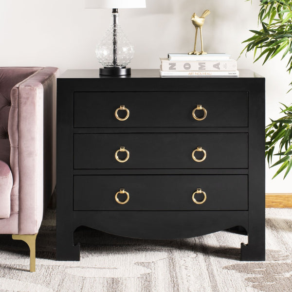 Safavieh Dion Three-Drawer Chest - Elegant Asian-Inspired Design With Modern Finish For Stylish Storage Solutions Black/Gold CHS6411C