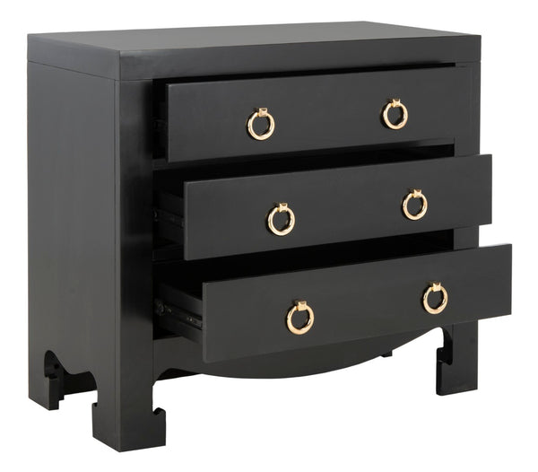 Safavieh Dion Three-Drawer Chest - Elegant Asian-Inspired Design With Modern Finish For Stylish Storage Solutions Black/Gold CHS6411C