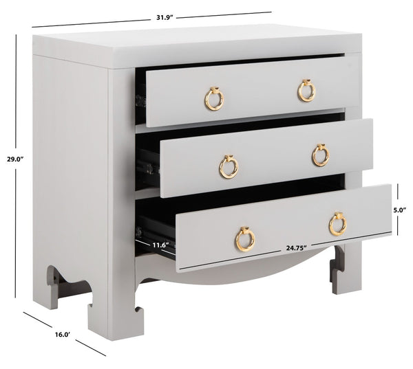 Safavieh Dion Three-Drawer Chest - Elegant Asian-Inspired Design With Modern Finish For Stylish Storage Solutions Grey/Gold CHS6411D
