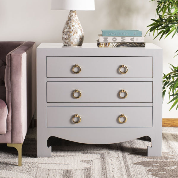 Safavieh Dion Three-Drawer Chest - Elegant Asian-Inspired Design With Modern Finish For Stylish Storage Solutions Grey/Gold CHS6411D
