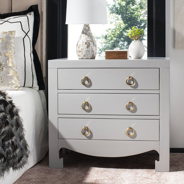 Safavieh Dion Three-Drawer Chest - Elegant Asian-Inspired Design With Modern Finish For Stylish Storage Solutions Grey/Gold CHS6411D