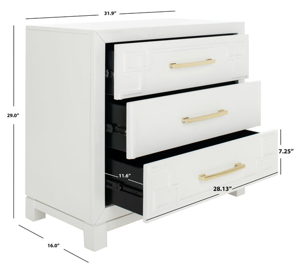 Safavieh Raina 3 Drawer Chest - Chic Chinoiserie-Inspired Storage Solution For Modern And Classic Decor White/Gold CHS6412A
